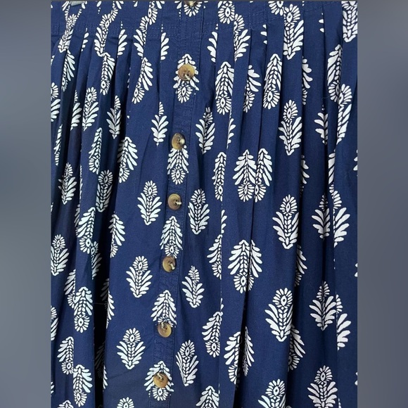 J Crew Womens Navy Printed Button-Front detail Pleated Midi Skirt - Picture 3 of 8